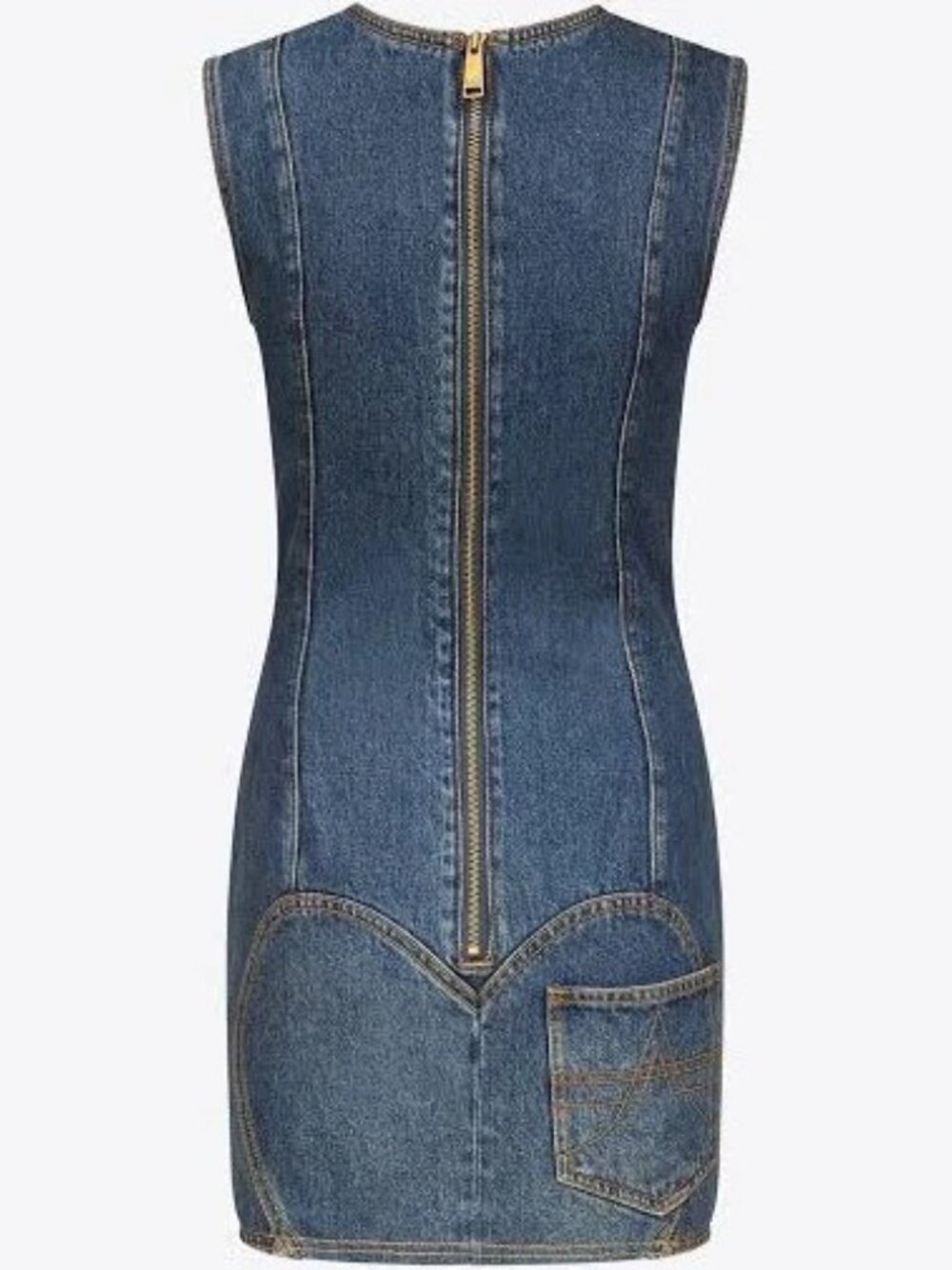 NWT AREA Dark Blue Denim Mini Dress with Gold Jewel Trim, US 6 - Picture 2 of 8